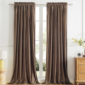 PRIMROSE Velvet Curtains for Living Room Blackout Thermal 108 inch Length Brown Window Drapes Treatment Room Darkening Decor Curtains for Bedroom Set of 2 Rod Pocket Panels