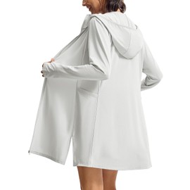 TBMPOY Women Long Sleeve Swim Cover Up UV Protection Beach Swimwear Hoodies UPF 50+ Sun Jacket Lightweight Light Grey,L
