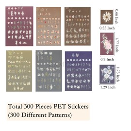 ZXMNBH 300 Pieces PET Stickers for Scrapbooking Kit Mini Flowers Leaves Plants Waterproof Clear Sticker Junk Journaling Supplies Bullet Journals Diary Planner Collage Laptop Paper Crafts