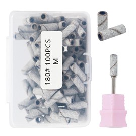 Cnynail 100pcs Small Nail Drill Sanding Bands and 1Pcs Small 3.1mm Sanding Mandrel Bit for Acrylic Nails, Gel Removing, Shaping, Manicures & Pedicures, Professional Nail File Kit (180# Grit)