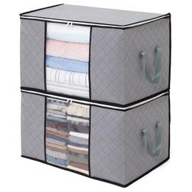 Astro Activated Charcoal Deodorizing Storage Case for Down Duvets and Clothing, Set of 2, Gray, Non-Woven Fabric, Odor Control with Activated Charcoal Power, Easy to Carry and Move with Handle, Dust