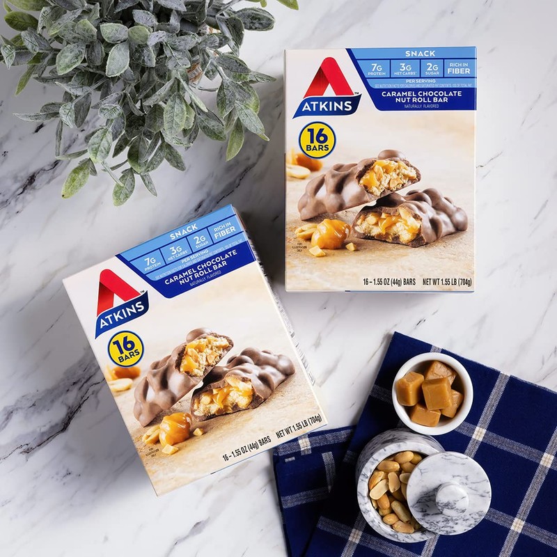 Atkins Caramel Chocolate Nut Roll Snack Bar, Protein Snack ,