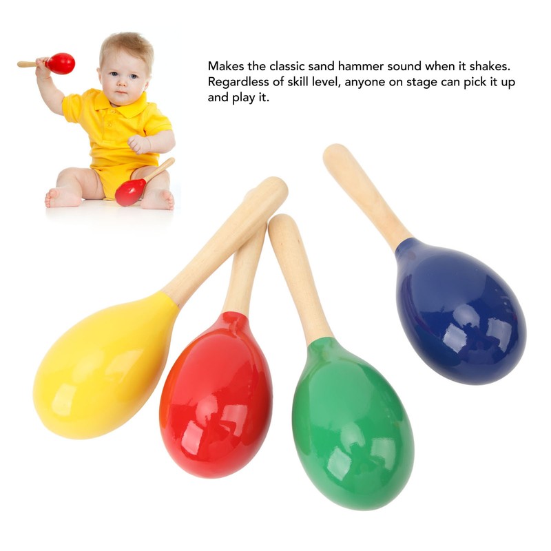 4Pcs Music Maracas Wood Iron Beads Professional Hand Percussion Rattles