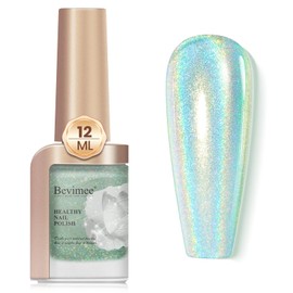 Bevimee Holographic Nail Polish 12ML Fast Drying Iridescent Chameleon Sparkly Nail Polish Rainbow Effect Shimmer Glitter Nail Polish Blue Green Laser Holo Polish Nail Art-No Require Cured 1PCS