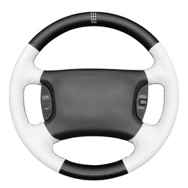 MEWANT Hand Stitched White Leather Steering Wheel Cover Wrap for Dodge Ram 1998-2002/Dodge Dakota SLT Sport R/T 1997-2004 Steering Wheel Accessories for Dodge Ram