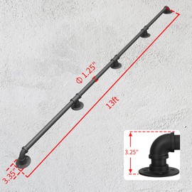 PNBO Wall Handrail 13FT/400CM, Industrial Staircase Railing 1.25 Inch Tube Diameter, Galvanized Pipe for Indoor Stairs With Wall Mount Support