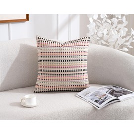 Zealax Boho Throw Pillow Decorative Striped Pillow Covers 20x20 for Couch Bed Living Room, Neutral Cushion Cover Cotton Textured Farmhouse Pillow Cases Set of 2, Colorful