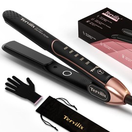 Terviiix 2-in-1 Hair Straightener & Curler, Salon-Quality Smooth and Shiny Hair with Just One Pass, Dual Voltage, Max 450°F, Handle Comfort - Color: Black (1-Inch)