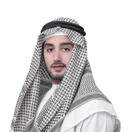 IBLUELOVER Mens Arab Shemagh Scarf Middle East Keffiyeh Headscarf Arabia Scarves Hijab Headband Desert Shawl Saudi Headwear Classic Arabian Turban Large Bandana Soft Head Cover for Men Boys