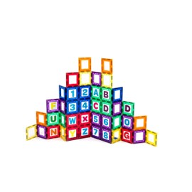 Playmags 36 Pcs Magnetic Tiles Building Set - Magnetic Tiles For Kids Includes 18 - Stronger Magnets Clear Color Magnet Windows -18 Letters & Numbers – Stimulate Creativity & Development