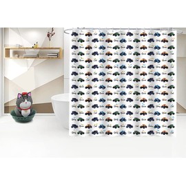 Monster Truck Shower Curtain Kids Bathroom Decor Cool Monster Truck Shower Curtain 72x72" with 12 Hooks, Boys Bathroom Waterproof Polyester Fabric Cartoon Car Curtain for Restroom Bath Accessories