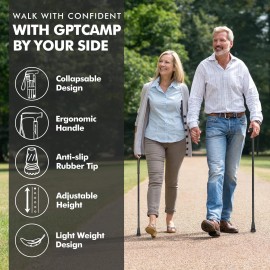 GPTCAMP G2 Walking Stick, Fold-up Walking Cane for Women and Men with Wrist S...