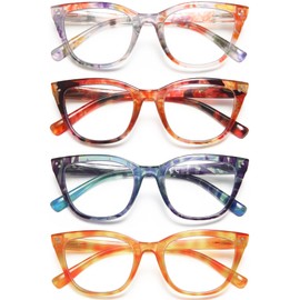EYEURL Cat Eye Reading Glasses for Women-4 Pack Fashion Computer Blue Light Blocking Readers for Women Anti UV Ray Eyeglasses with Spring Hinge 1.50
