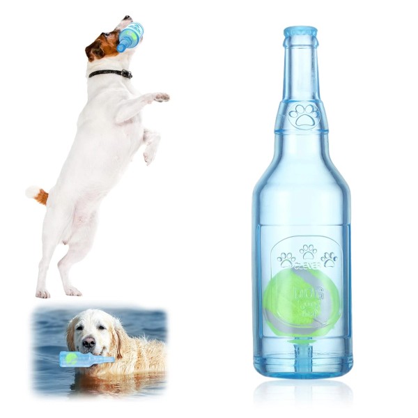 Mowouhn Blue Dog Chew Water Bottle Toy Squeaky Ball Interactive