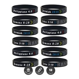 Ezekiel Gift Co. (12-pack) Assorted Bible Verse Bracelets - Wholesale Bulk Pack of Religious Silicone Rubber Wristbands for Men Women