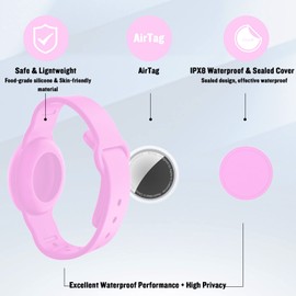 Waterproof AirTag Bracelet for Kids, Hidden Silicone Wristband for AirTag, GPS Tracker Case for Air Tag Holder Strap Band for Child Toddler, Secure Anti-Loss Protection(Pink)