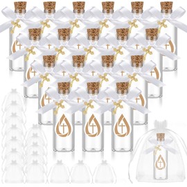 Havawish 30 Pack Holy Bottles Catholic Bulk Plastic Wishing Container with Gold Cross 50 ml Cork Stopper Glass Bottles for Church Wedding Catholic Christian Water Bottle Gift
