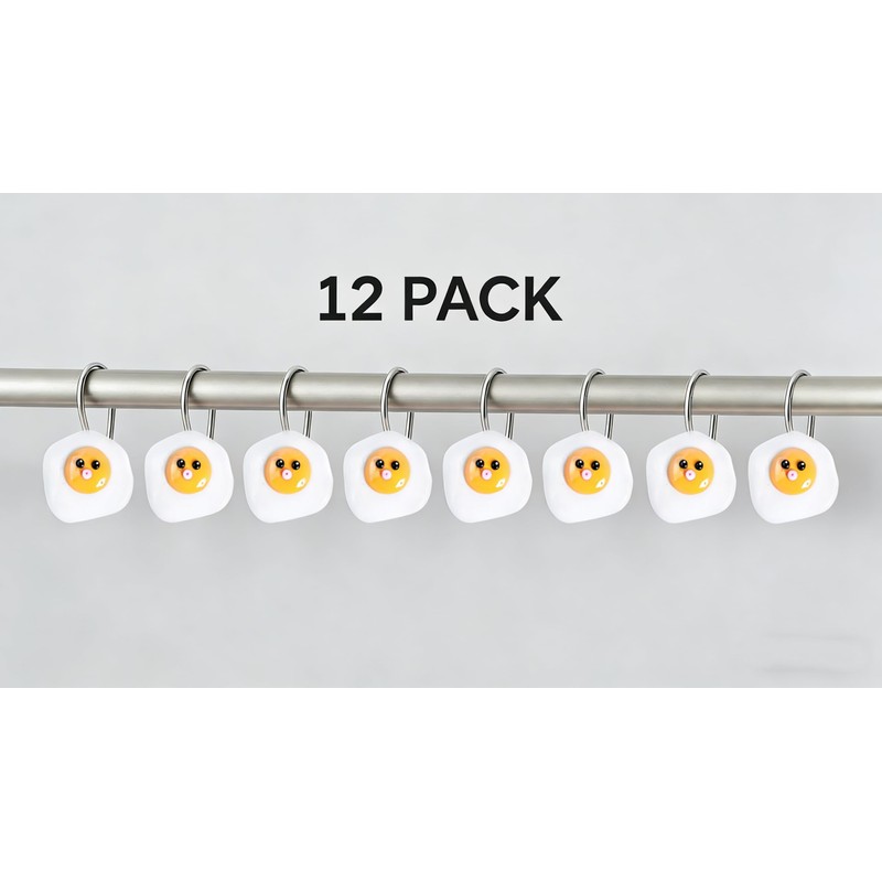 12 Pcs Fried Egg Shower Curtain Hooks, Cute Resin Decorative