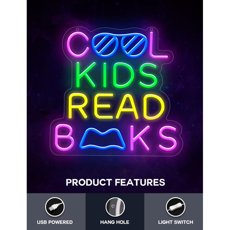 Lumoonosity Cool Kids Read Books Neon Sign - Reading Neon