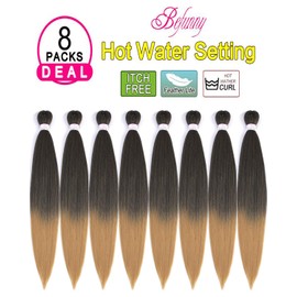 8Packs 20" Pre stretched Braiding Hair Professional Braiding Crochet Hair For Various Crochet Braids Or Twists Itch Free Yaki Perm Straight Light Synthetic Hair Hot Water Set T1B/27#