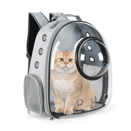 DAVEMED Breathable Cat Backpack Carrier,Bubble Backpack for Puppy Kitten Small Animals,Transparent Pet Bag Carrier for Hiking,Travelling,Camping,Outdoors,Grey