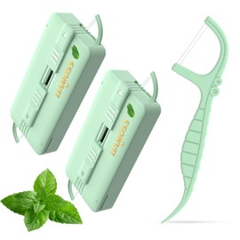 Mint Dental Flossers,Twin Line Unbreakable Handy 2 Case,Storage 10 Count Mint Flavor High Stretch Floss Picks,Soft Toothpicks Sticks,Don't Hurt Gum,Ultra Small Dental Tools for Clean Teeth(2Box,Green)