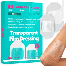 50 Pack Waterproof Transparent Film Dressings - 2 Sizes
