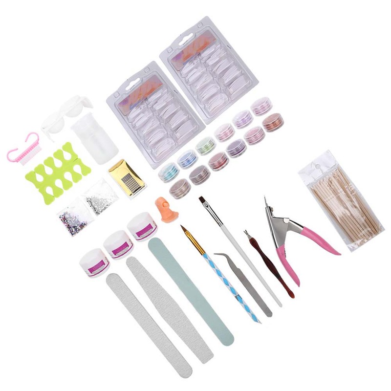 Nail Manicure Set Glitter Powder Nail Tips Brush Nail Art