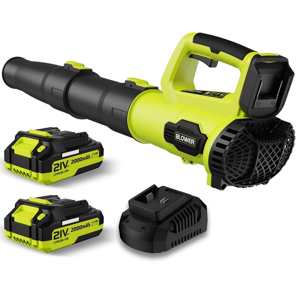 Leaf Blower, 21V Cordless Electric Blower with 2 2.0Ah Batteries