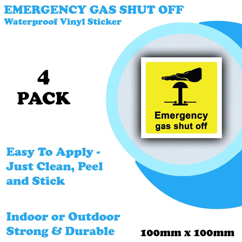 4 Pack - Emergency Gas Shut Off Sticker - Gas