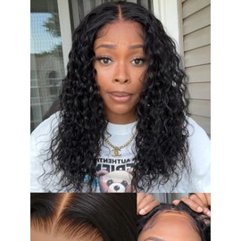 Sunber Bye Bye Knots Glueless Wig Pre Cut Lace 7x5 Invisible Knots Pre Plucked Water Wave HD Lace Front Wigs Human Hair Bleached Knots Pre Plucked Beginners Friendly for Women Put On and Go Wig 22Inch
