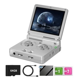 RG35XXSP Handheld Clamshell Games Consoles Built-in 64G TF Card 5000+ Games Portable Style Flip Hand Held Game Video Consoles Linux System with Case (Silver)