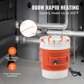 Happybuy Metal Drum Heater, 800 Watt 7.75 inch Width, Pail Heating Band for 5 Gallon Barrel, 86-302℉ Adjustable Thermostat, High Efficiency Silicone Grease Keg Heater, UL/FCC Listed Orange