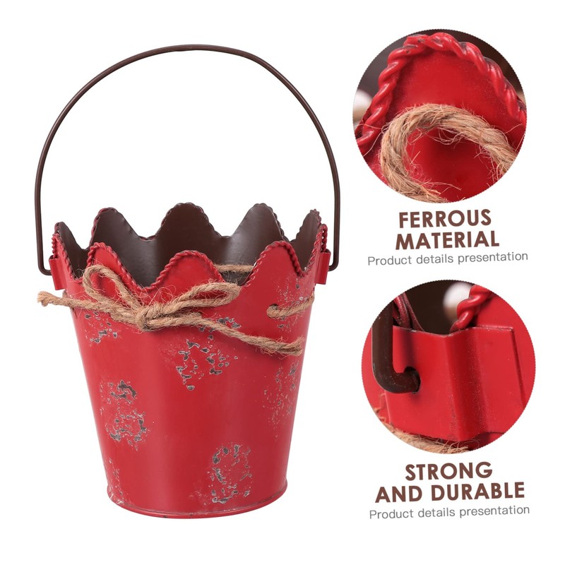 Levemolo 1pc Retro Wavy Flower Bucket Durable Iron Flowerpot with