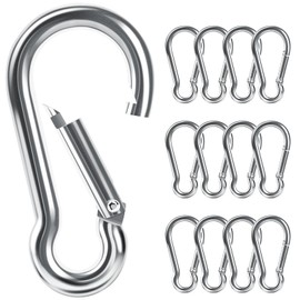 Caianwin Pack of 12 Carabiner Hooks, M6 x 60 mm Carabiner Load Capacity up to 54 kg Small Galvanised Steel for Backpack, Dog Lead, Camping, Travel, Hiking
