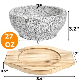 Acshio Dolsot Bibimbap Bowl, 27 Oz Korean Stone Bowls Cooking Pot with Wood Tray, Granite Stone Bowl Sizzling Hot Pot for Korean Restaurants, Soup, Rice, Stew
