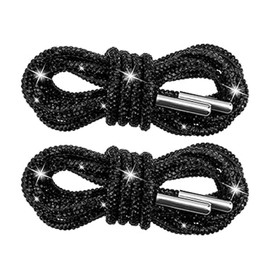 BYERUITE 1 Pair Rhinestone Shoe Laces, 15.8 Inches Glitter Ropes for Sneakers, Drawstring Cords Replacement (Black)
