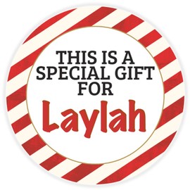 This is a Gift for Laylah - 10 Pack Circle Stickers 3 Inch - Candy Cane Merry Christmas Gift Tag Present Tree Holiday Custom Name Santa Claus