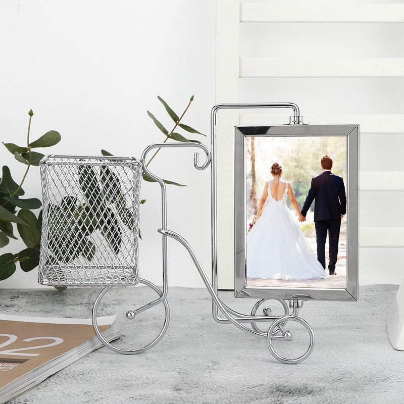 Unique Bicycle Shape Metal Picture Photo Frame Pen Holder Home