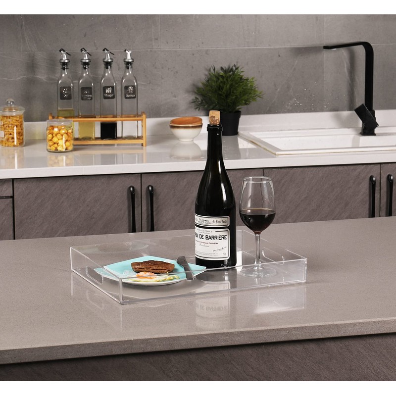 Sooyee Clear Acrylic Tray Decorative,16" x 12" Plastic Serving Trays