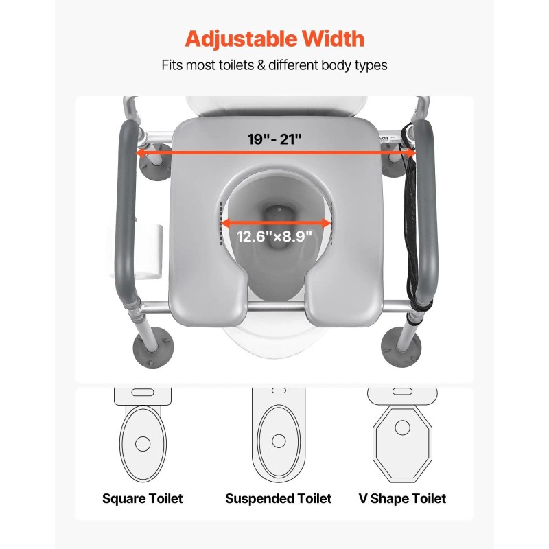 Commode Chair Adjustable Height Aluminum Alloy Raised Toilet Seat For