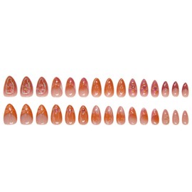 Hkanlre Almond Fake Nude Nails Tips Full Cover False Medium Nails Summer Flower Press on Nails for Women 24PCS