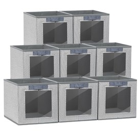 DIMJ Storage Cubes, Cube Storage Bin, Foldable Storage Cubes with Window, Closet Storage Bins with Handle, 9x13.4 inch Storage Cubes for Clothes, Toys, Books (Grey)