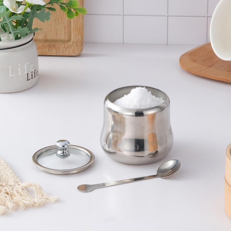 RAMFIYN 2 pack 12oz Stainless Steel Sugar Bowl Decorative Silver