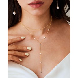 TINGN Women's 14k Gold Plated Y-Shape Necklace Heart/Pearl/Cross Pendant Delicate Long Necklace Layered Gold Jewellery for Women, Copper