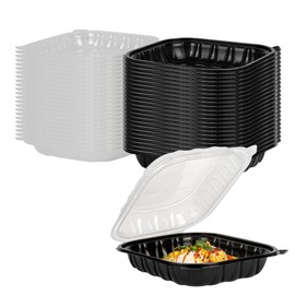 Restaurantware Thermo Tek 54 Ounce Clamshell Containers, 50 Disposable Take Out Boxes - Ventilated Lids, Microwavable, Black Plastic Meal Prep Containers, For Pastas, Salads, Or Sandwiches