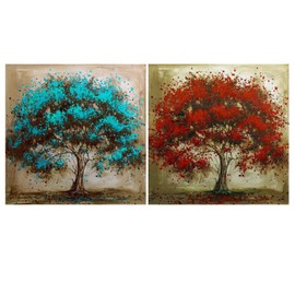 SHEGZHUC 2 Pack Diamond Painting Tree 30 x 30 cm Painting by Numbers Tree Diamond Painting Pictures Tree of Life Trees Red Blue Tree Diamond Painting Art Embroidery Cross Stitch Pictures Gift Wall