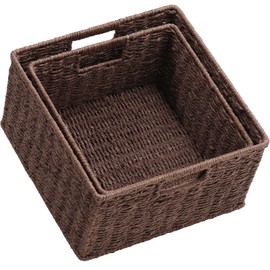 HOONEX Storage Baskets for Organizing, Decorative Round Paper Rope Woven Baskets for Storage with Carrying Handles, Set of 2, Dark Brown