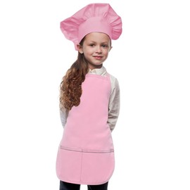 Pink Kids Apron with Chef Hat, Poly/Cotton Twill Fabric (Regular)