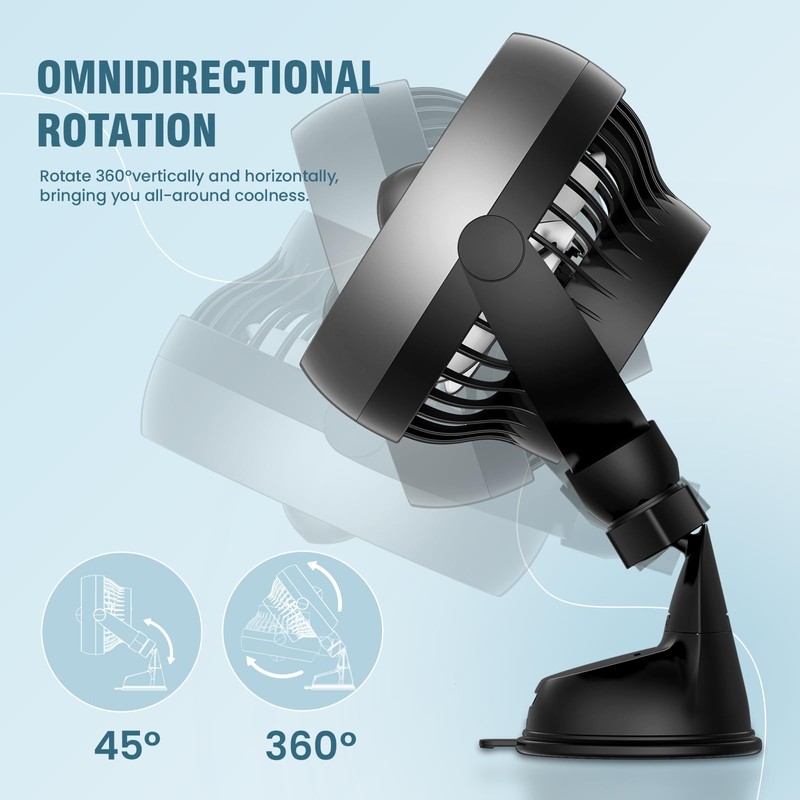 Portable Car Fan with Strong Suction and 4 Speeds,USB Dashboard